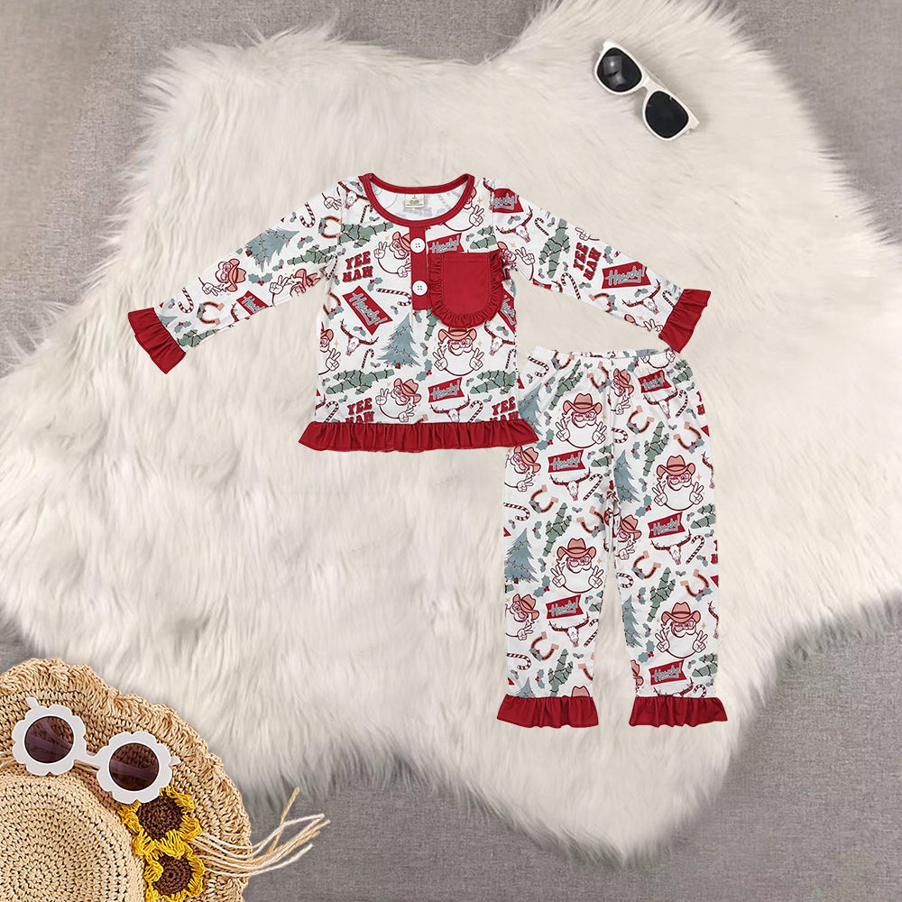 RTS NO MOQ Sibling Baby Girls modal Christmas long-sleeved trousers suit