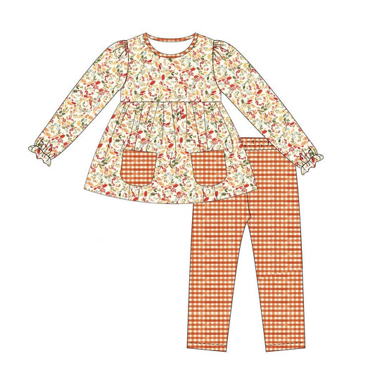 NO MOQ sales GLP1423 baby girls clothes leaf long sleeve pants sets -2024.7.16