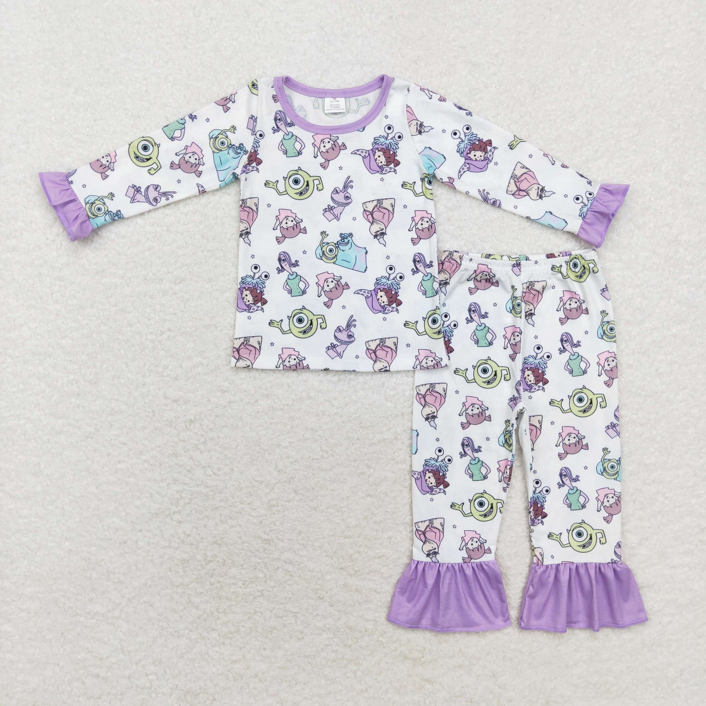 bamboo rts no moq GLP1424 Modal Monsters University purple lace white long-sleeved trousers pajama set