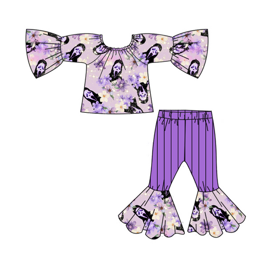 NO MOQ sales GLP1448 baby girls clothes ghost purple long sleeve pants sets -2024.7.19