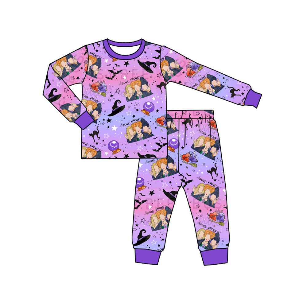 NO MOQ sales GLP1449 baby girls clothes hocus pocus purple long sleeve pants sets -2024.7.19