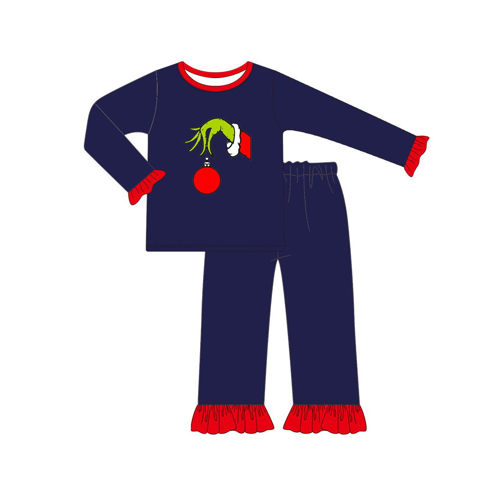 NO MOQ sales GLP1450 baby girls clothes Christmas navy blue long sleeve pants sets -2024.7.19