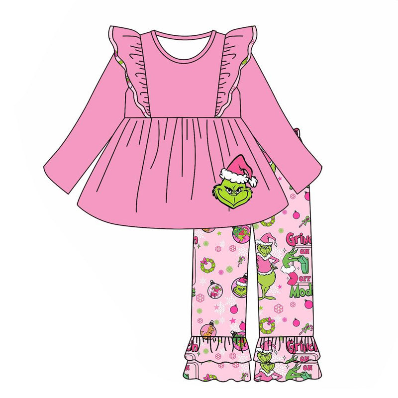 NO MOQ sales GLP1453 baby girls clothes Christmas pink long sleeve pants sets -2024.7.19