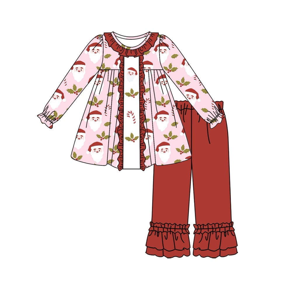 NO MOQ sales GLP1454 baby girls clothes Christmas pink long sleeve red pants sets -2024.7.19