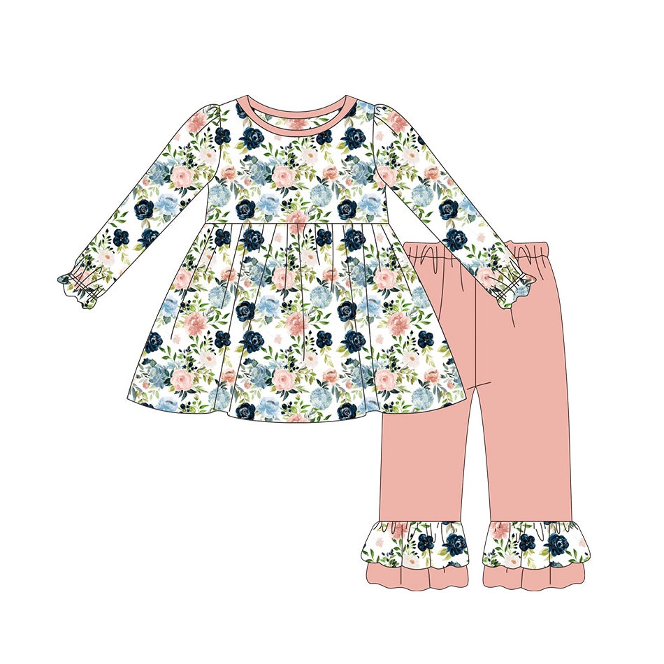 NO MOQ sales GLP1456 baby girls clothes floral long sleeve pants sets -2024.7.19