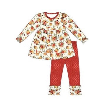 NO MOQ sales GLP1457 baby girls clothes Thanksgiving turkey red long sleeve red pants sets -2024.7.19