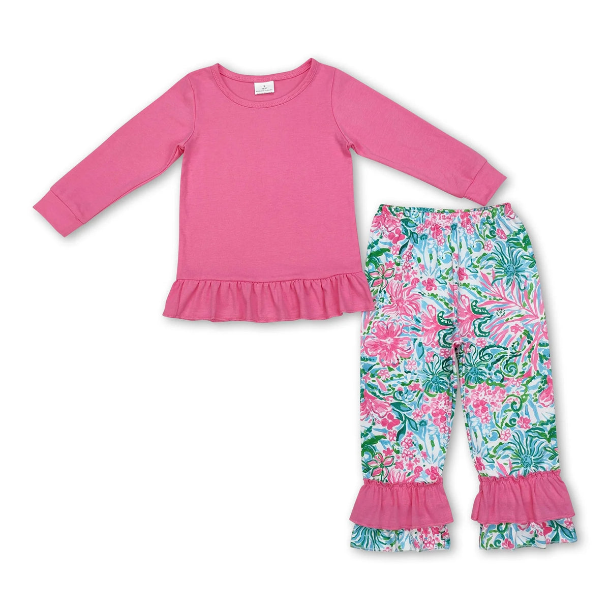 RTS NO MOQ Sibling baby girl clothes floral pattern long sleeve pants Sets