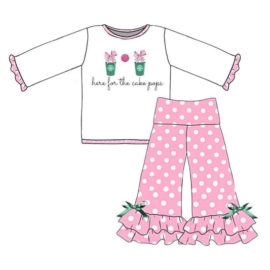 NO MOQ sales GLP1464 baby girls clothes white long sleeve pink pants sets -2024.7.20