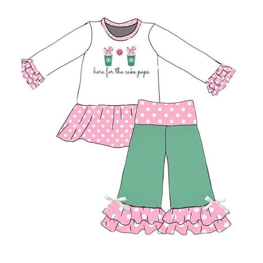 NO MOQ sales GLP1465 baby girls clothes white long sleeve pink pants sets -2024.7.20