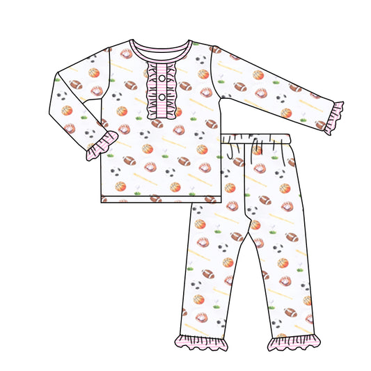 NO MOQ sales GLP1466 baby girls clothes football long sleeve pants sets -2024.7.20