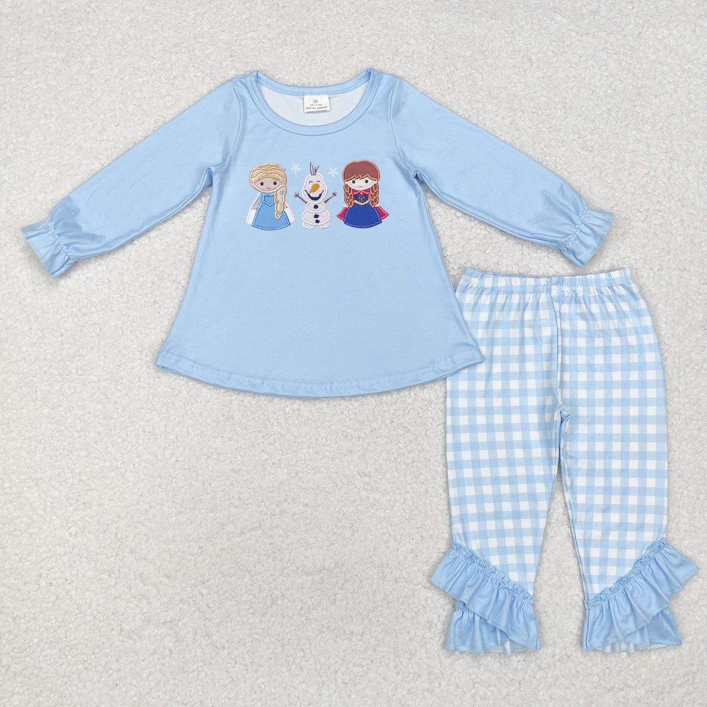 RTS NO MOQ ETA 5/7days GLP1484 Frozen princess snowman blue long sleeve plaid trousers set