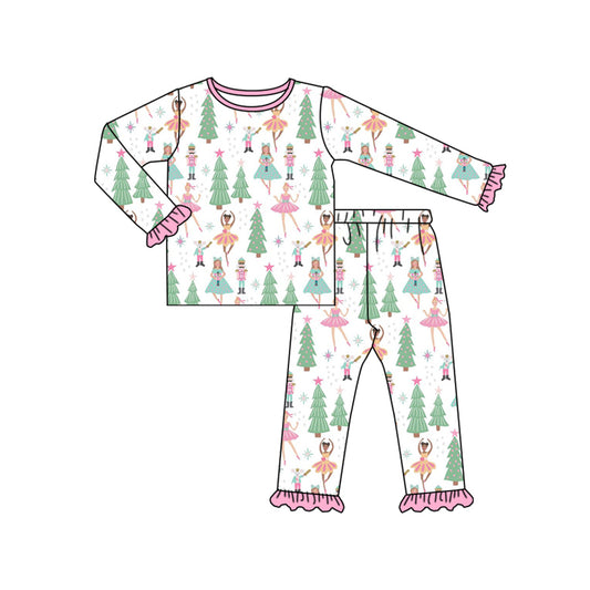 NO MOQ sales GLP1488 pre-order baby girls clothes Christmas trees pink long sleeve pants sets -2024.7.23