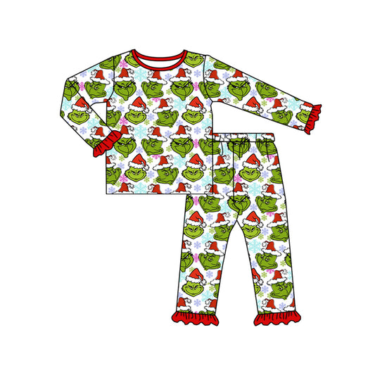 NO MOQ sales GLP1490 pre-order baby girls clothes Christmas green long sleeve pants sets -2024.7.23