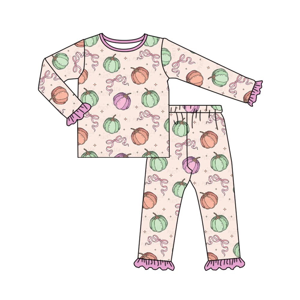 NO MOQ sales GLP1497 pre-order baby girls clothes pumpkin purple long sleeve pants sets -2024.7.24