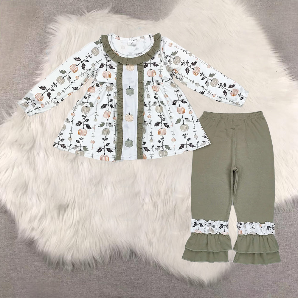 RTS NO MOQ Sibling Baby Girls clothes embroidery pumpkin Long Sleeve Pants Sets and dress