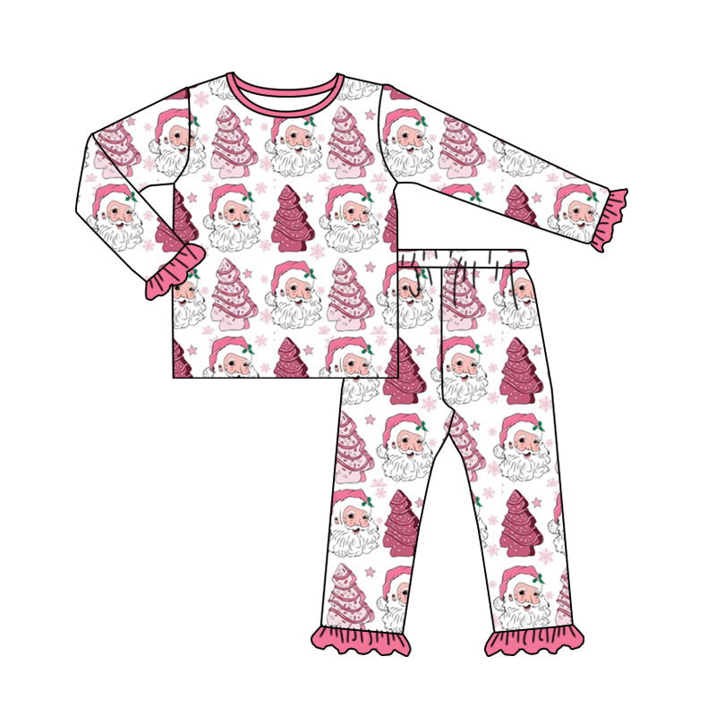 NO MOQ sales GLP1501 pre-order baby girls clothes Christmas trees rose red long sleeve pants sets -2024.7.24