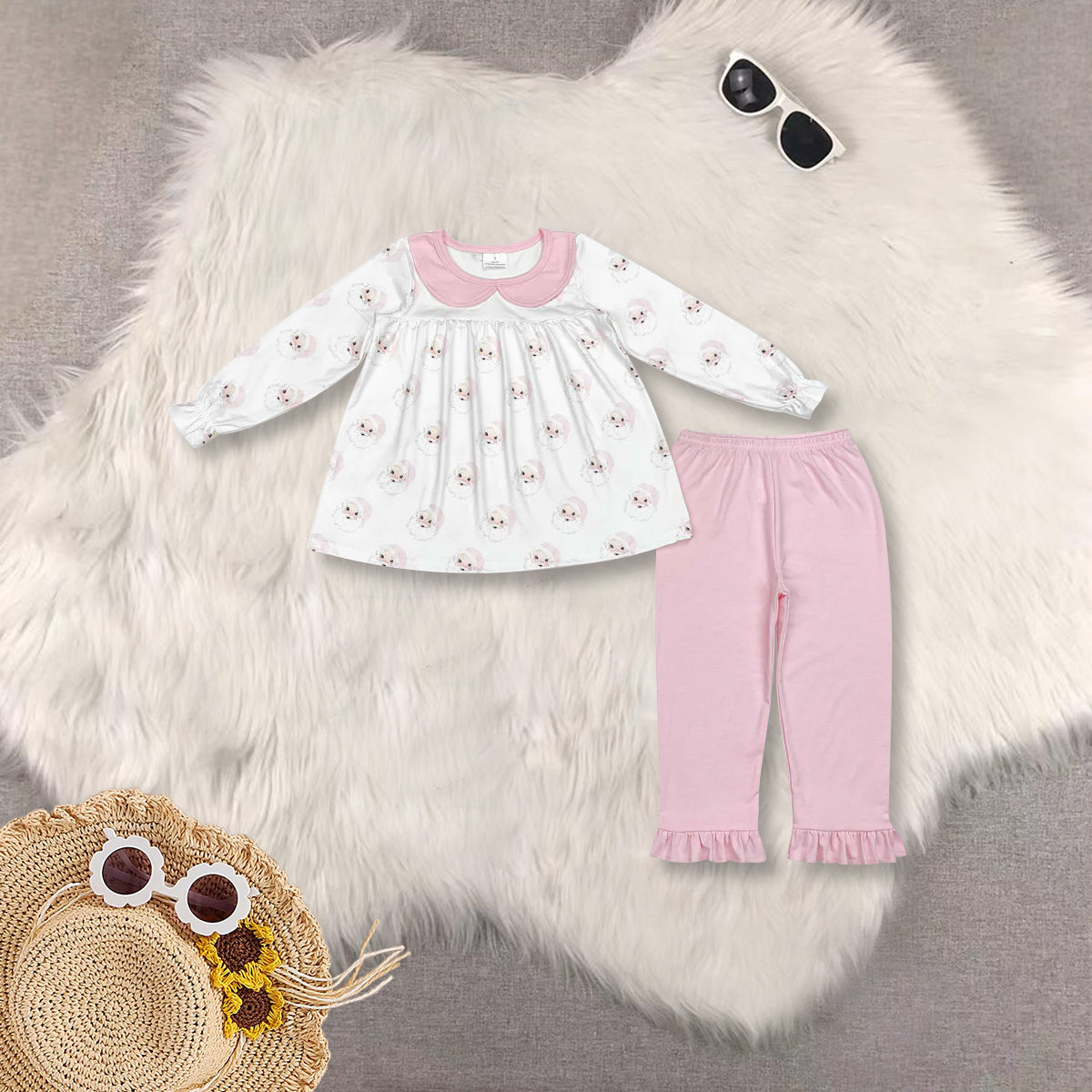 RTS NO MOQ Sibling baby girls clothes Christmas Santa Claus long-sleeved suit & dress