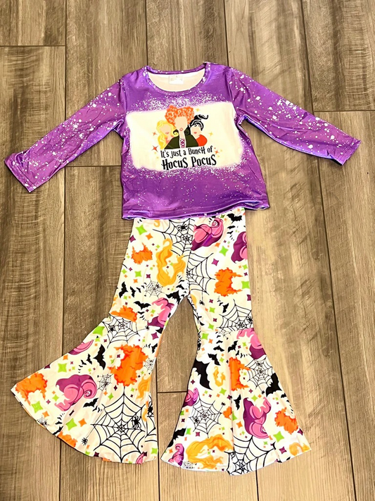 NO MOQ sales GLP1543 pre-order baby girls clothes hocus pocus purple  long Sleeve pants Suit -2024.7.31