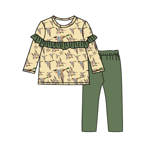 NO MOQ sales GLP1546 pre-order baby girls clothes duck green long Sleeve pants Suit -2024.8.1