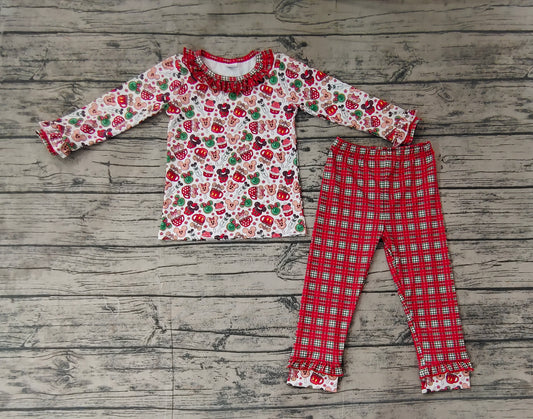 NO MOQ sales GLP1550 pre-order baby girls clothes Christmas cartoon mickey red long Sleeve pants Suit