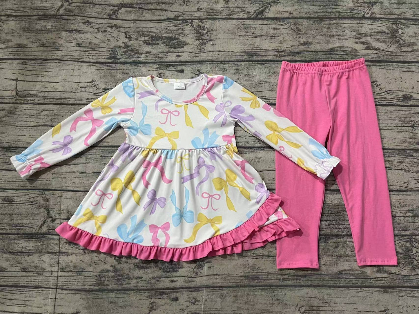 NO MOQ sales GLP1561 pre-order baby girls clothes colorful bow pink long Sleeve pants Suit