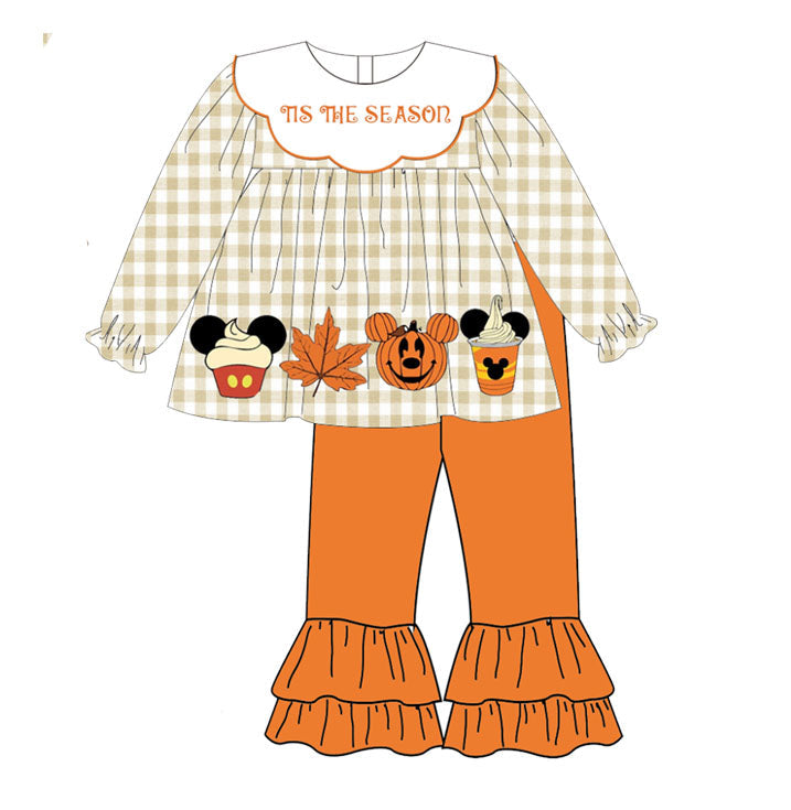 NO MOQ sales GLP1880 pre-order baby girls clothes mickey pumpkin fall orange long Sleeve pants Suit -2024.8.2