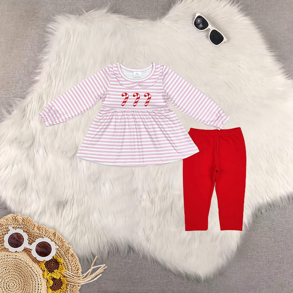 RTS NO MOQ Sibling Baby Girls Christmas trees Long Sleeve Pants Set