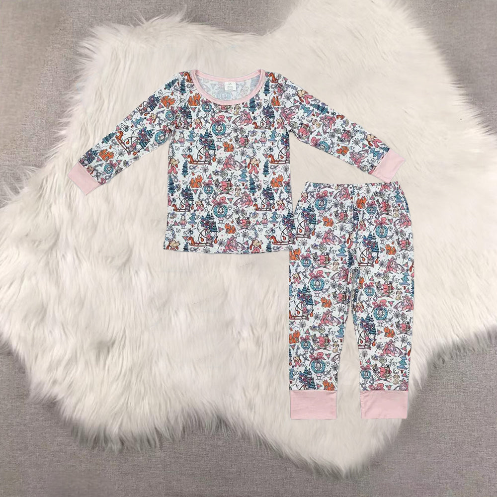 RTS NO MOQ Sibling Baby Girls boys modal Christmas stars Long Sleeve Pants Sets