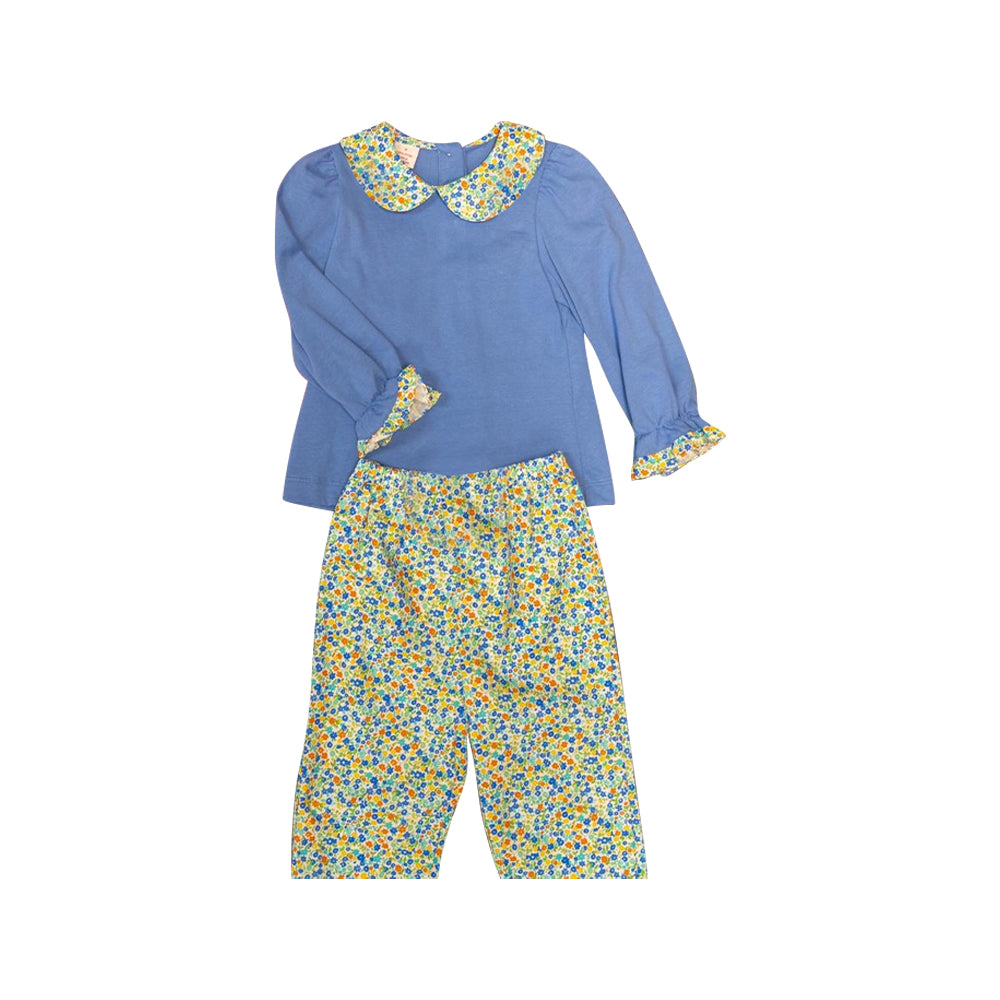 NO MOQ sales GLP1579 pre-order baby girls clothes blue long Sleeve pants Suit -2024.8.3