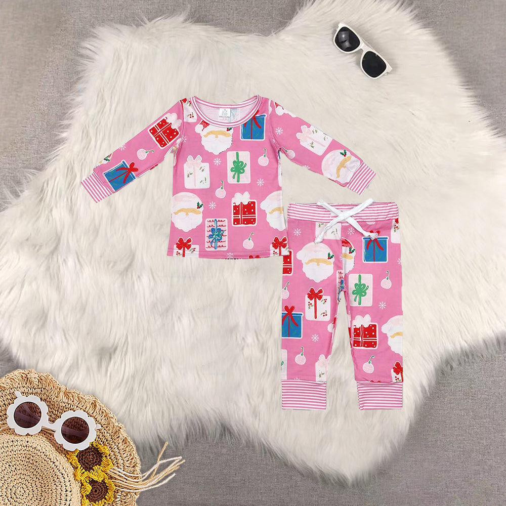 RTS NO MOQ Sibling Baby Girls boys modal Christmas trees Long Sleeve Pants Set