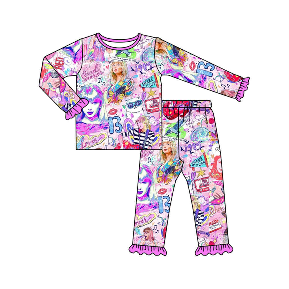 NO MOQ sales GLP1585 pre-order baby girls clothes taylor swift purpl long Sleeve pants Suit -2024.8.5