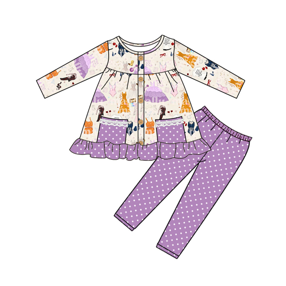 NO MOQ sales GLP1586 pre-order baby girls clothes taylor swift purple long Sleeve pants Suit -2024.8.5