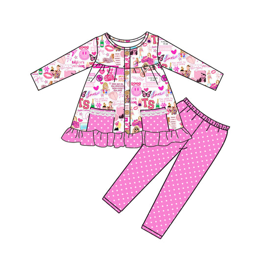 NO MOQ sales GLP1587 pre-order baby girls clothes taylor swift pink long Sleeve pants Suit -2024.8.5