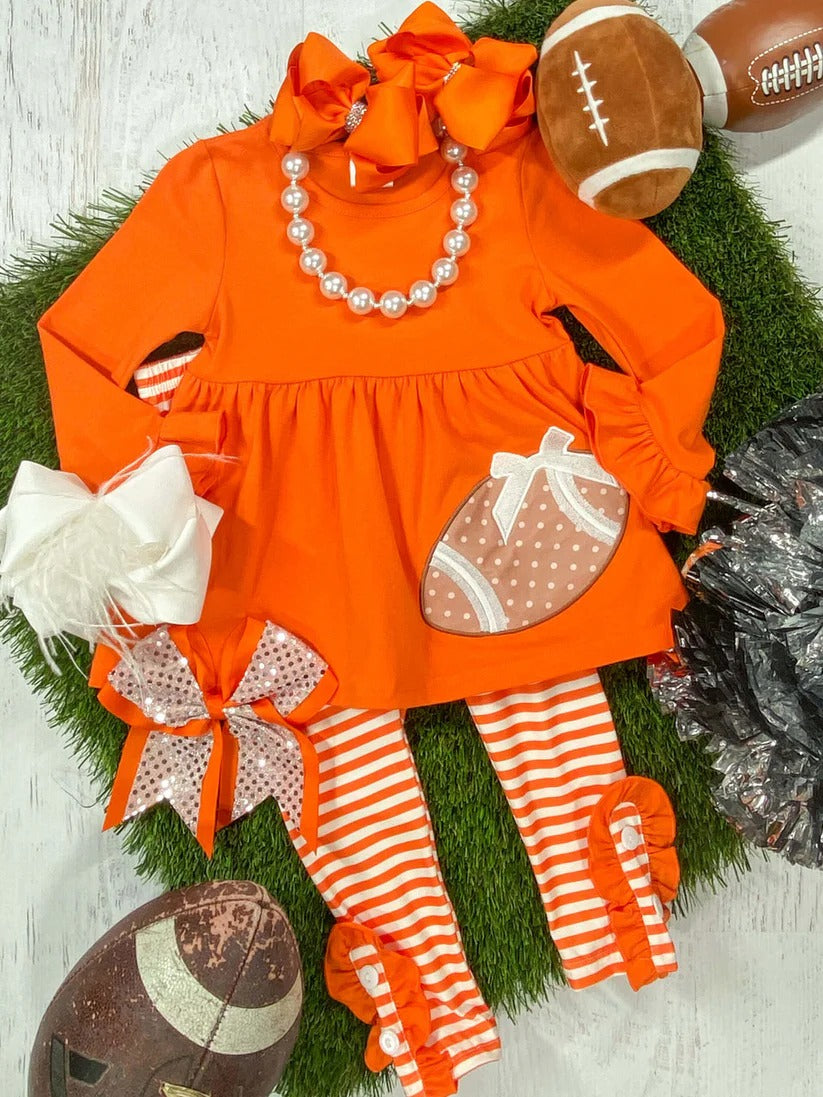 NO MOQ sales GLP1588 pre-order baby girls clothes rugby orange long Sleeve pants Suit -2024.8.6