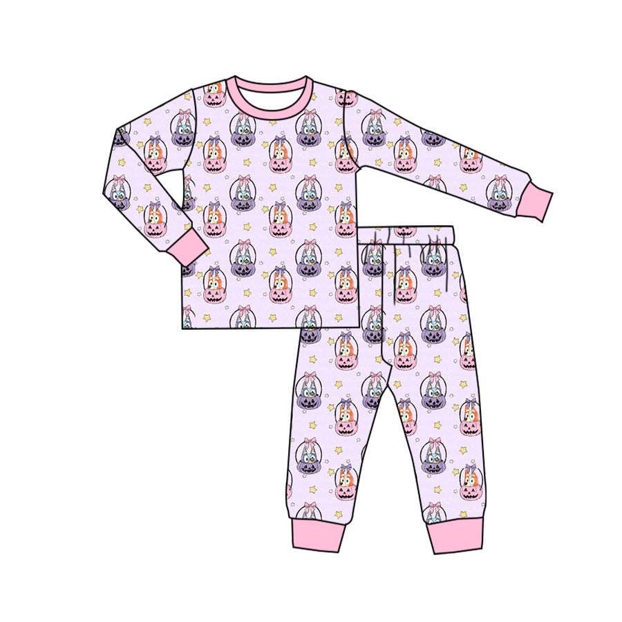 NO MOQ sales GLP1593 pre-order baby girls clothes cartoon dog pumpkin pink long Sleeve pants Suit -2024.8.6