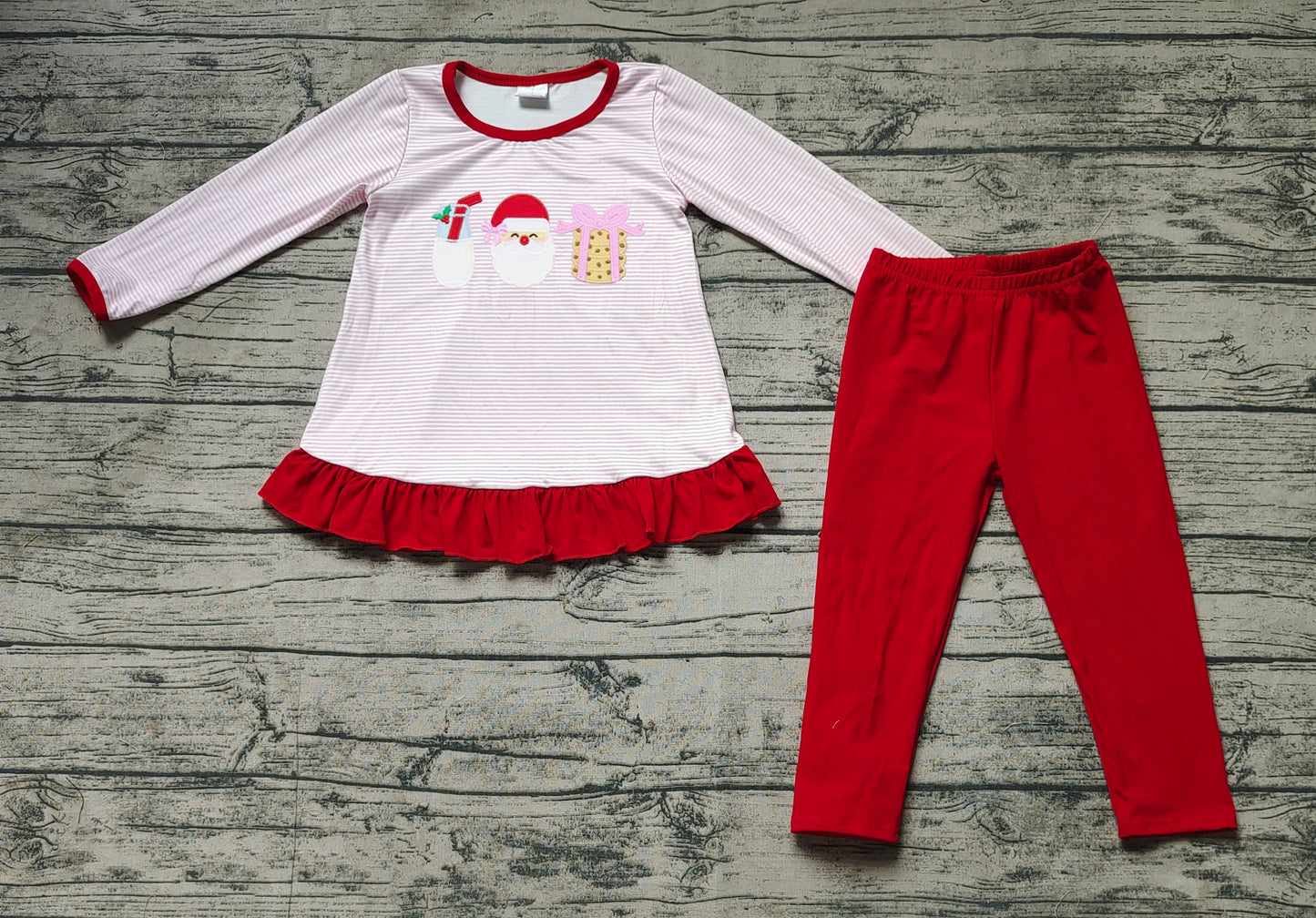 NO MOQ sales GLP1596 pre-order baby girls clothes embroidery Christmas pink long Sleeve red pants Suit