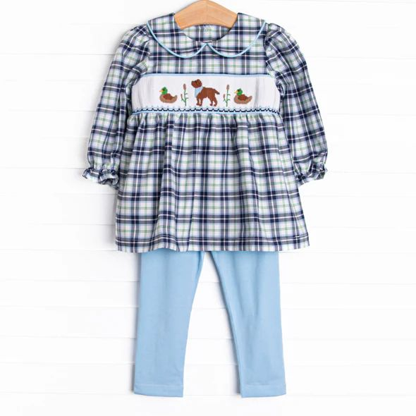 NO MOQ sales GLP1599 pre-order baby girls clothes embroidery duck and puppy long Sleeve pants Suit