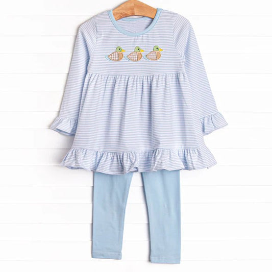 NO MOQ sales GLP1600 pre-order baby girls clothes duck blue long Sleeve pants Suit -2024.8.7