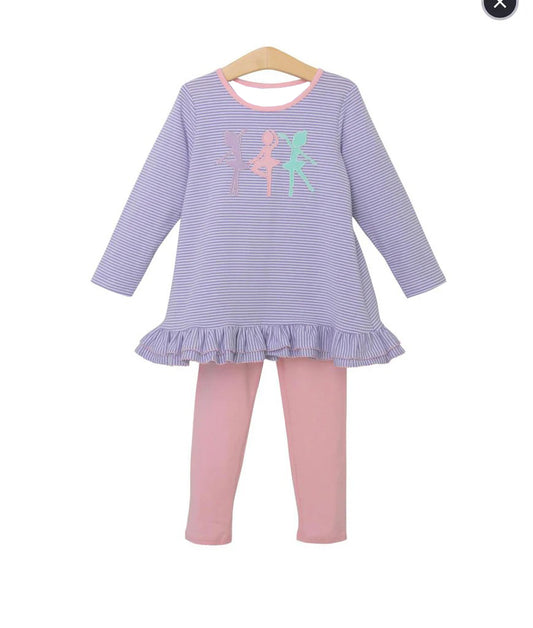 NO MOQ sales GLP1601 pre-order baby girls clothes ballet purple long Sleeve pants Suit -2024.8.7