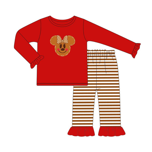 NO MOQ sales GLP1605 pre-order baby girls clothes Halloween mickey head red striped long Sleeve pants Suit -2024.8.7