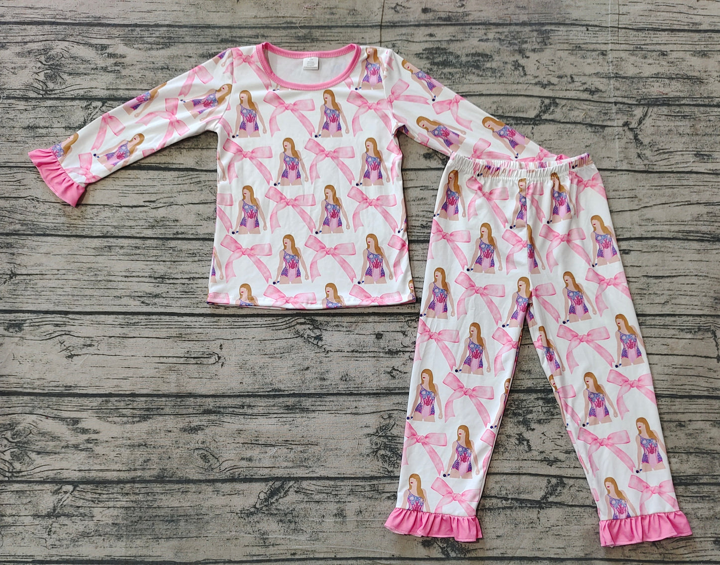 NO MOQ sales GLP1606 pre-order baby girls clothes taylor swift bow pink long Sleeve pants Suit