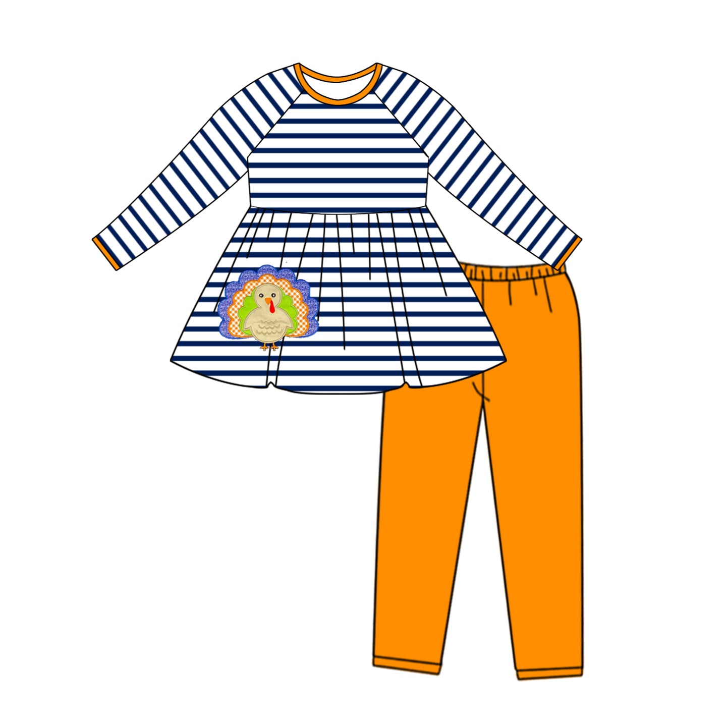 NO MOQ sales GLP1608 pre-order baby girls clothes turkey striped orange long Sleeve pants Suit -2024.8.8