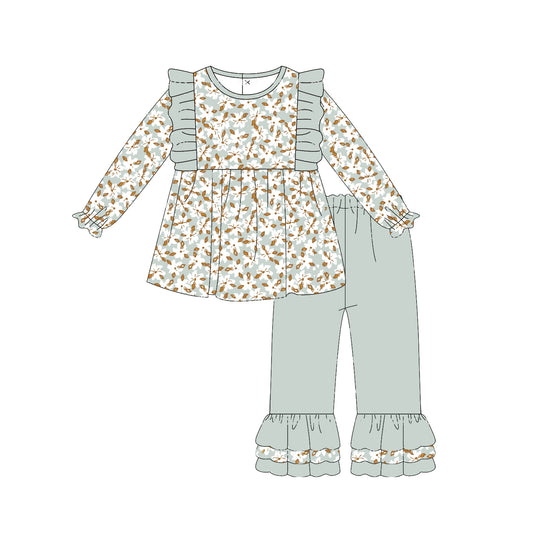 NO MOQ sales GLP1615 pre-order baby girls clothes floral long Sleeve pants Suit -2024.8.9