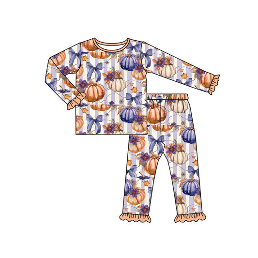 NO MOQ sales GLP1619 pre-order baby girls clothes pumpkin long Sleeve pants Suit -2024.8.9