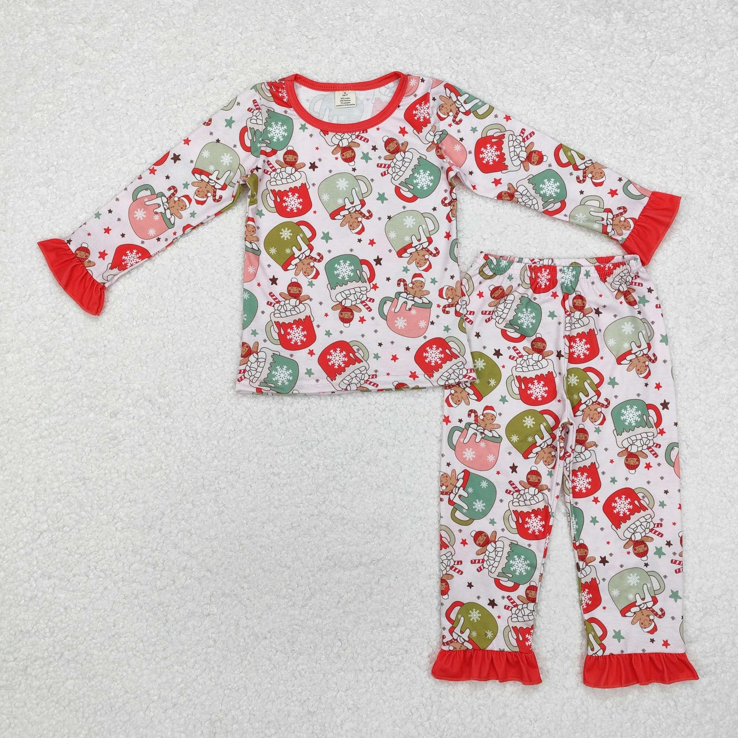 BAMBOO RTS NO MOQ ETA 5/7days GLP1621 Modal Christmas gingerbread man cup red lace long-sleeved trousers pajamas set