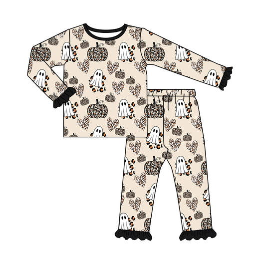 NO MOQ sales GLP1626 pre-order baby girls clothes leopard pumpkin long Sleeve pants Suit -2024.8.10