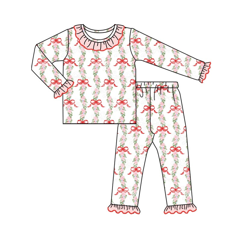 NO MOQ sales GLP1631 pre-order baby girls clothes bow long Sleeve pants Suit -2024.8.10