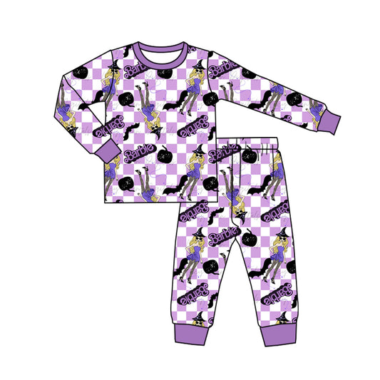 NO MOQ sales GLP1640 pre-order baby girls clothes barbie purple long Sleeve pants Suit -2024.8.12