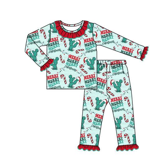 NO MOQ sales GLP1646 pre-order baby girls clothes Christmas catcus long Sleeve pants Suit -2024.8.12