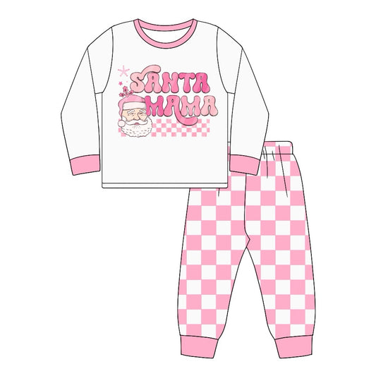 no moq GLP1658 pre-order Adult female Christmas pink and white plaid long-sleeved pants set-2024.8.13